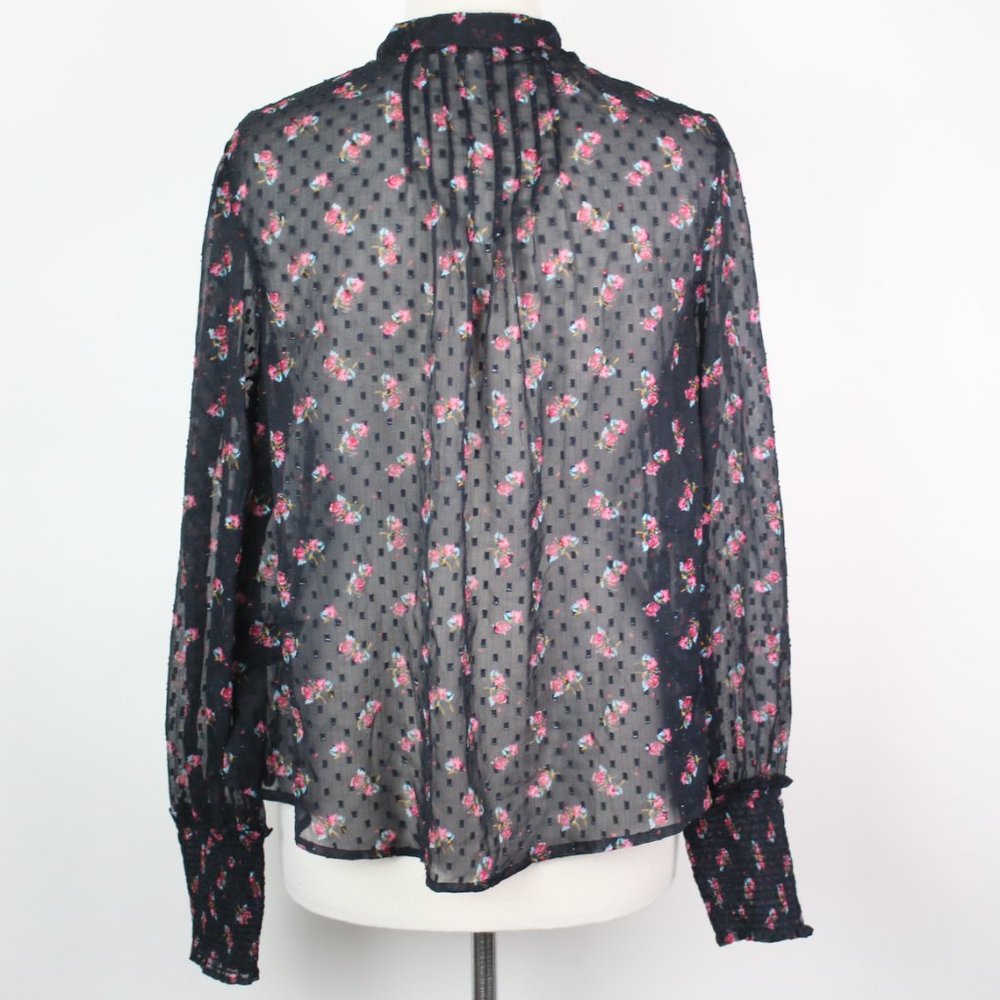 Free People Womens Small Floral Swiss Dot Pleated Sheer Blouse Top - Picture 2 of 5